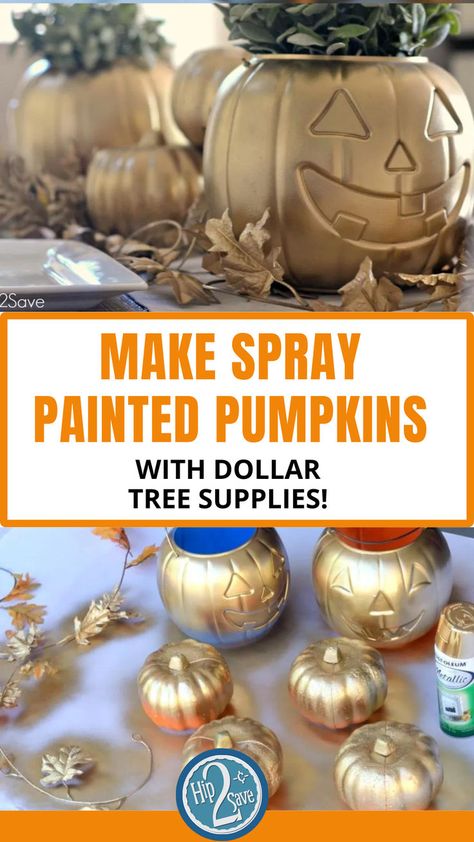 Make Spray Painted Pumpkins as a DIY Halloween Decor Project Chic Fall Decor, Fun Diy Halloween Decorations, Diy Pumpkin Spice, Pumpkin Pail, Excited For Fall, Pumpkin Spiced Latte Recipe, Painting Pumpkins, Pumpkin Centerpiece, Dollar Tree Pumpkins