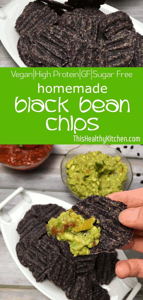 Here's a healthy take on your favourite potato chips. These black bean chips are loaded with protein and completely guilt free. Serve with dip or enjoy solo! #plantbased #healthysnack #vegansnack #blackbean #healthychips #blackbeanchips #easysnack #veganchips #glutenfree #dairyfree #protein #chipanddip Vegan Chips, Bean Chips, Healthy Chips, Black Bean Recipes, Delicious Veggies, Medical Medium, Glutenfree Dairyfree, Elimination Diet, Chips Recipe