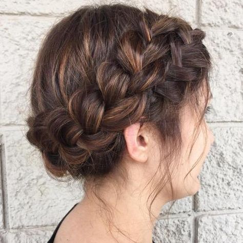 Messy Headband Braid Updo Sanggul Modern, Crown Braids, Halo Braids, Braid Updo, Halo Braid, Hairstyles Braid, Mom Hair, Wedding Braids, Long Box Braids