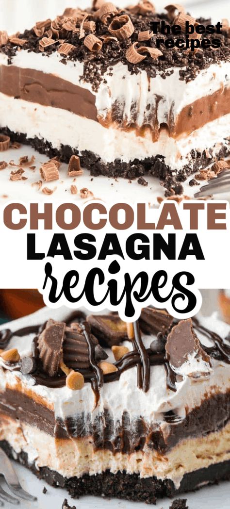 Chocolate Layered Dessert, Chocolate Lasagna Cake, Chocolate Lasagne, Shortbread Desserts, Chocolate Layer Dessert, Chocolate Lasagna Recipe, Peanut Butter Cups Recipe, Lasagna Recipes, Layered Dessert