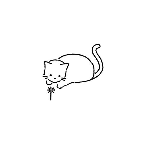 This charming line drawing depicts a curious cat gazing down at a flower, demonstrating a minimalist technique. By first outlining the head then adding the body with as few lines as possible, the essence of the cat is captured. The clean, straightforward style makes this a perfect intro to drawing cats for beginners. An easy way to create appealing feline art using simple lines and shapes. Cat lovers will delight in this cute artwork's simplicity and personality. Easy To Make Drawings, Easy Drawing Line Art, Kitten Line Art, Cute Cat Outline Drawing, Minimalist Cute Drawing, Cute Line Art Drawing, Cat Line Drawing Simple, Black And White Cat Drawing Simple, Simple Doodles Cat