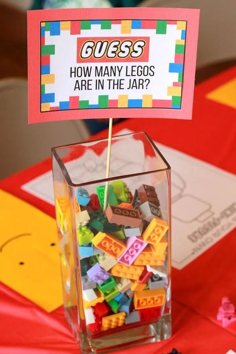 How to throw a Lego birthday party: a real mom's guide - The Many Little Joys Diy Lego Decorations, Lego Balloons, Lego Party Games, Ninjago Birthday Party, Lego Decorations, Lego Head, Ninjago Birthday, Toddler Birthday Party, Birthday Party Decorations Diy