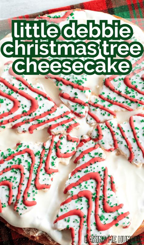 Love Little Debbie Christmas Tree Cakes? You'll adore our Little Debbie cheesecake recipe, perfect for adding some festive flair to your holiday dessert spread. Christmas Tree Snack Cake Cheesecake, No Bake Little Debbie Cheesecake, Little Debbie Christmas Tree Cheesecake Recipes, Little Debby Christmas Tree Cheesecake, Little Debbie Christmas Cheesecake, No Bake Little Debbie Christmas Tree Cheesecake, Single Serve Christmas Desserts, Little Debbie Dessert Recipes, Cream Cheese Christmas Desserts