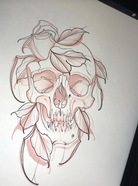 Neotrad Skull Tattoo Designs, Skull Tattoo Outline Drawing, Neo Traditional Skull Drawing, Neo Trad Skull Tattoo Design, Neo Skull Tattoo, Neo Traditional Skull Tattoo Design, Neotraditional Skull Tattoo Design, Skull Tattoo Design Sketches Drawings, Neo Trad Skull