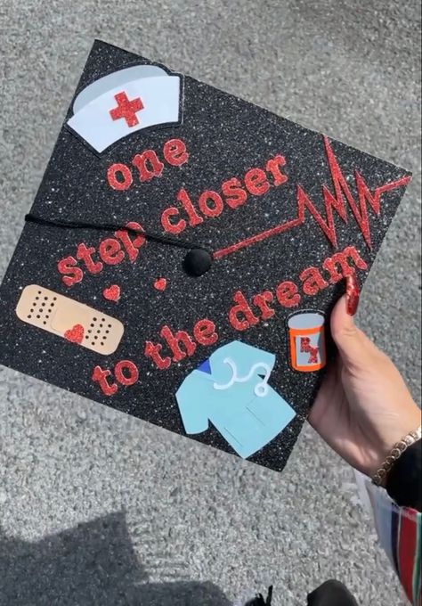 Nursing High School Graduation Cap, Graduation Cap Designs Kinesiology, Graduation Nursing Cap Designs, Next Stop Nursing School Graduation Cap, Cap Ideas For Graduation Nursing, Cap Decoration Graduation Nurse, High School Graduation Cap Designs Nursing, Cna Cap Ideas, Future Nurse Graduation Cap High School