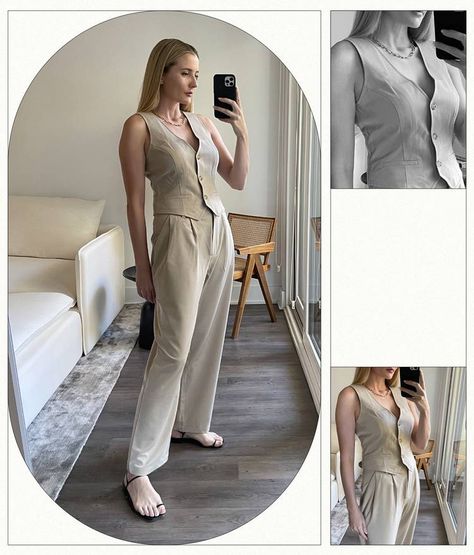 The Chic Way to Style a Vest-and-Pants Set | Who What Wear Vest Outfits For Women, Menswear Women, Core Wardrobe, Tan Suit, Art Outfits, Oversize Fashion, Vest Fashion, Vest Outfits, Menswear Inspired