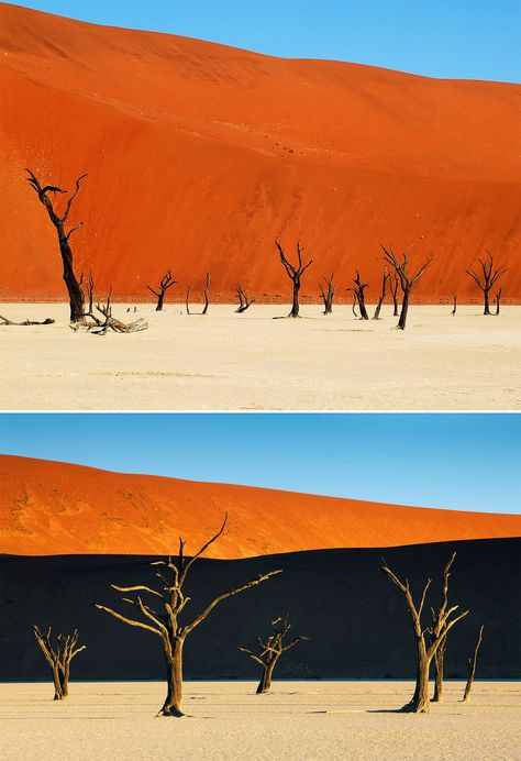 Deadvlei, Namibia: The black, dead trees against the orange sand dunes in the Namib-Naukluft National Park make the Deadvlei landscape look like a scene out of a painting.  Source: Shutterstock, Corbis Images Unreal Places, Namibia Travel, Tunnel Of Love, Amazing Travel Destinations, Beautiful Picture, Incredible Places, Sand Dunes, Africa Travel, Best Places To Travel