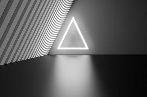 Futuristic space with white glowing tria... | Premium Photo #Freepik #photo #background Glowing Triangle, Illuminated Architecture, People Choice Awards, Neon White, Concrete Background, Futuristic Space, B Image, 3d Scene, Lightroom Photo Editing