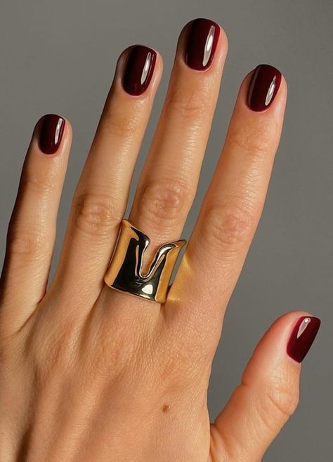 Black Cherry Is the It-Girl Take on Red Nails | The Everygirl Black Cherry Nail Polish, Trending Fall Nails, Black Cherry Nails, Nails Trending, Fun Nail Colors, Fall Manicure, Cherry Nails, Simple Acrylic Nails, Red Nail Designs