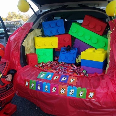 Giant LEGO’s made from boxes and tape for my son’s trunk or treat at school ... we killed@it and took 1st place... need help with yours?… Lego Theme Trunk Or Treat, Lego Themed Trunk Or Treat, Ninjago Trunk Or Treat Ideas, Trunk Or Treat Lego, Trunk Or Treat Lego Theme, Lego Trunk Or Treat Ideas, Lego Trunk Or Treat, Fun Trunk Or Treat Ideas, Fall Festival Activities