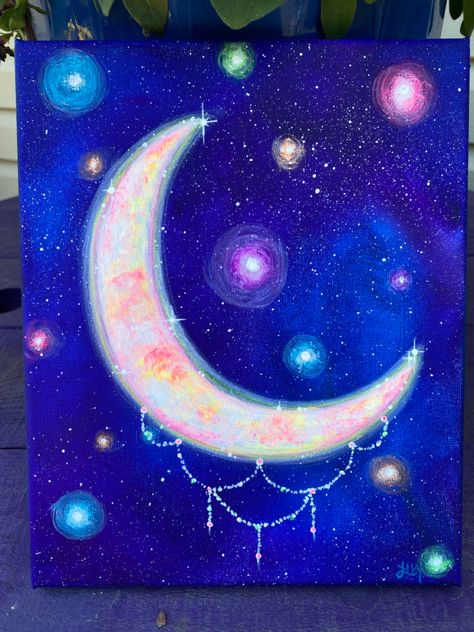 Fantasy Acrylic Painting Fantasy Acrylic Painting Ideas Easy, Fantasy Painting Easy, Magical Painting Ideas, Fantasy Acrylic Painting, Witchy Acrylic Painting, Mystical Paintings, Witchy Painting Ideas, Fairyland Painting Easy, Acrylic Painting Mystical