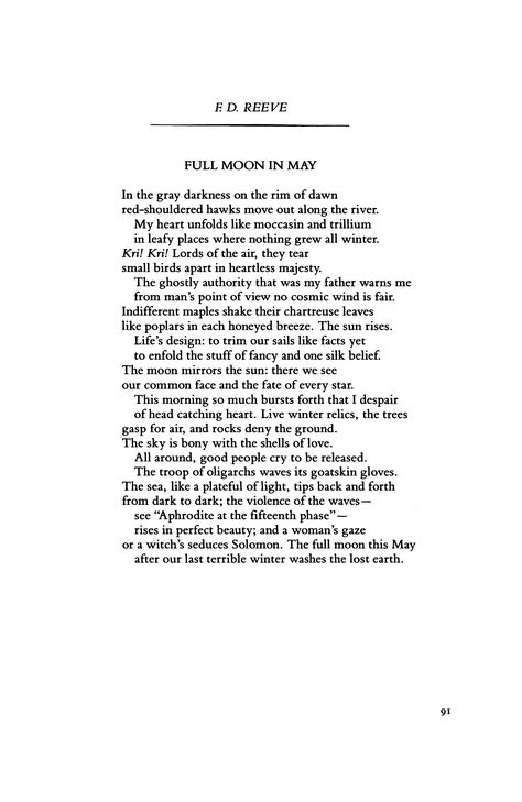 Full Moon in May by F. D. Reeve | Poetry Magazine Full Moon Poem, Moon Poems, May Full Moon, Poetry Magazine, Poetry Foundation, Killing Me Softly, Computer Basic, Point Of View, Full Moon