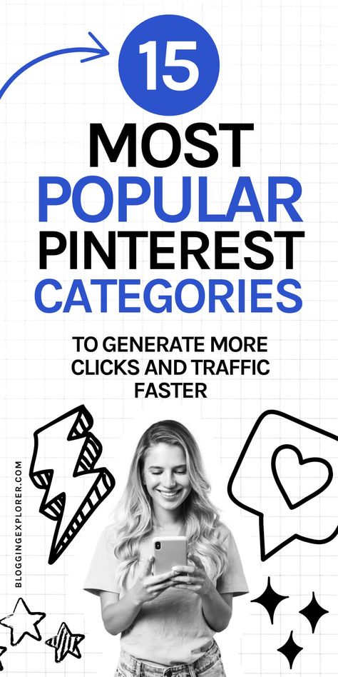 Discover the most popular Pinterest categories and interests in this Pinterest marketing guide to create content that users are already searching for on Pintrest. Use these insights for Pinterest keyword research and Pinterest SEO to optimize your entire Pinterest profile and boards and grow your website and blog traffic faster. Save this for later! Pinterest Design Ideas, Most Searched Topics On Pinterest, Idea Pins Inspiration, Things To Search On Pinterest, Pinterest Categories, Social Media Automation, Learn Pinterest, Hair Styles For Women, Gnomes Diy