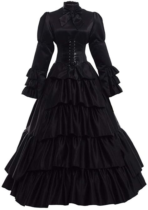 Amazon.com: GRACEART Women Victorian Rococo Dress Renaissance Costumes (Dress & Hoop Skirt): Clothing Pioneer Woman Dress, Gothic Ball Gown, Black Victorian Dress, Gothic Victorian Dresses, Rococo Dress, Hoop Dress, Gothic Mode, Victorian Costume, Hoop Skirt