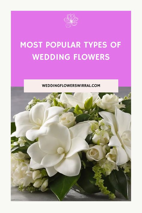 Want to know what the most popular types of wedding flowers are? Look no further than our definitive guide on the most popular wedding flowers this year. Types Of Wedding Flowers, Popular Wedding Flowers, Wedding Flower Types, Carnation Colors, Cascade Design, Orchid Bouquet, Orchid Color, Diy Arrangements, Floral Arrangements Wedding