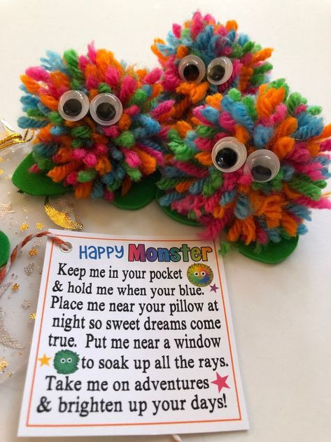 Friend Gifts Kids, Crafts Kids Can Sell, Creative Crafts To Sell, Monster Poem, Summer Craft Ideas, Yarn Monsters, Worry Monster, Happy Crafts, Sweet Thoughts