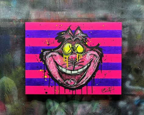 Brian Garcia Paints on Instagram: “18”x24” Cheshire Cat commission. *SOLD* #art #abstract #artoftheday #instaart #streetartglobe #dailyarts #sanfrancisco #painting #canvas…” Cheshire Cat Painting, Cat Painting Ideas, Popeye Cartoon, The Cheshire Cat, Entrepreneur Fashion, Art Diary, Cheshire Cat, Cat Painting, Painting Canvas