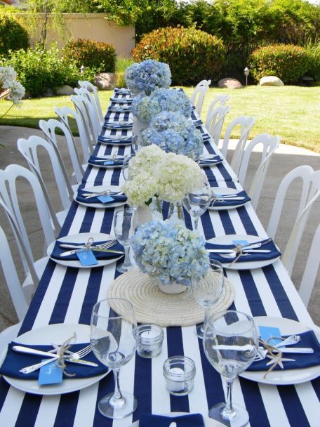 8 Cool And Unique Nautical Theme Wedding Ideas  Princessly Press Beach Table Settings, Nautical Themed Party, Beach Table, Tafel Decor, Military Wedding, Baby Shower Table, Summer Wedding Colors, Summer Tables, Wedding Summer