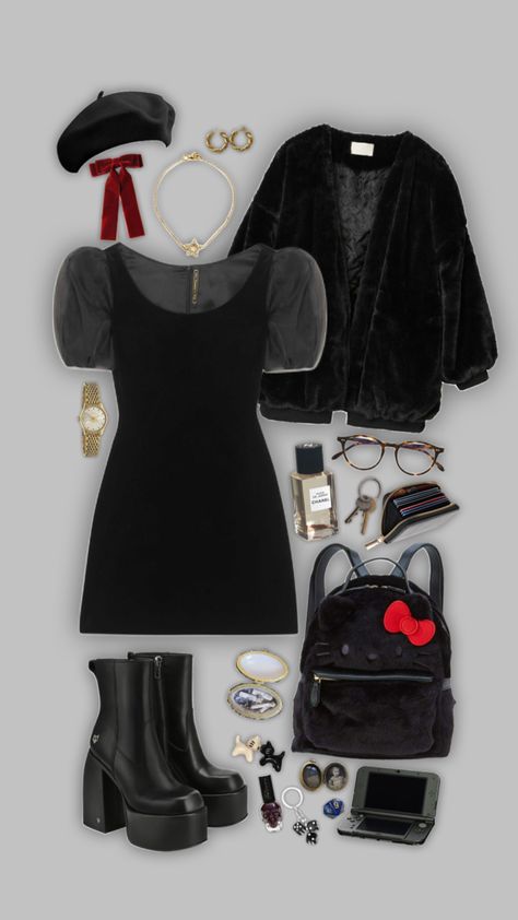 #aestheticoutfit #outfit #outfitinspiration #outfitinspo #aesthetic #black #alternative #alt #gothic #blackoutfit #hellokitty Alt Party Outfit, Black Alternative, Corset Styles, 1800s Fashion, Cute Prom Dresses, Aesthetic Black, Black Outfit, Classy Outfits, Aesthetic Clothes