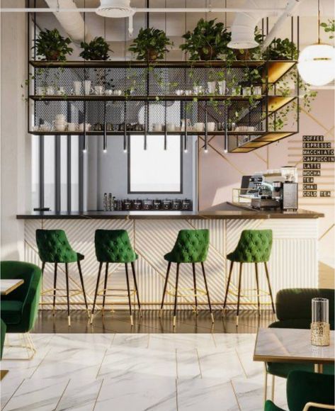 Luxury Cafe, Living Green Wall, Bar Counter Design, Industrial Cafe, Bar Interior Design, Restaurant Ideas, Counter Design, Bar Interior, Bar Design Restaurant