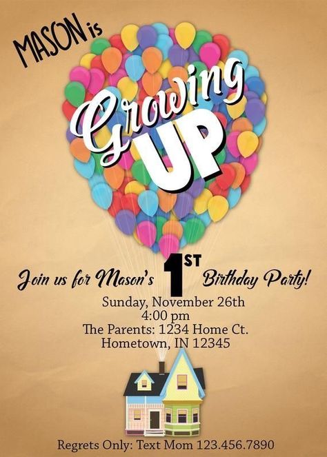 Up Quotes Disney Pixar, Up Quotes Disney, Up Birthday Invitations, Up Birthday Party Theme Disney, Birthday Resolutions, Up Birthday Party, Disney Pixar Up, 1st Birthday Themes, Disney Up