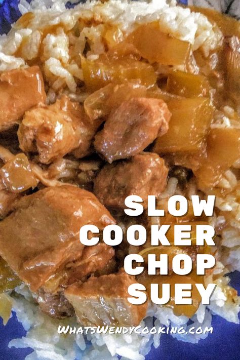 You can set this up in your crock pot in the morning and head to work. Then, make some rice or noodles when you get home and you've got dinner! #chopsuey #homecooking #homecookingrecipes #RecipeOfTheDay #recipeoftheweek Chinese Pork Chops In The Crock Pot, Crock Pot Chop Suey, Pork Chop Suey, Vegetable Chop Suey, Chinese Pork Chops, Pork Stew Meat, Easy Pork Chops, Crockpot Pork Chops, Chop Suey