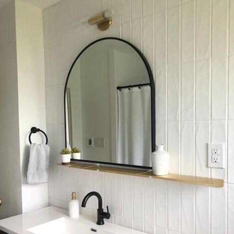 THROWBACK THURSDAY: Our Brass shelves absolutely glowing in this bathroom renovation throwback ✨ Shoutout to our Etsy client Jessica for having immaculate taste! /// #mattalfordstudio #brass #shelves #shopsmall #antique #interiordesign #chic Brass Shelf, Shelf For Kitchen, Modern Wall Hooks, Brass Shelves, Brass Wall Hook, Floating Wall Shelf, Shelf Floating, Floating Wall Shelves, Cleaning Walls