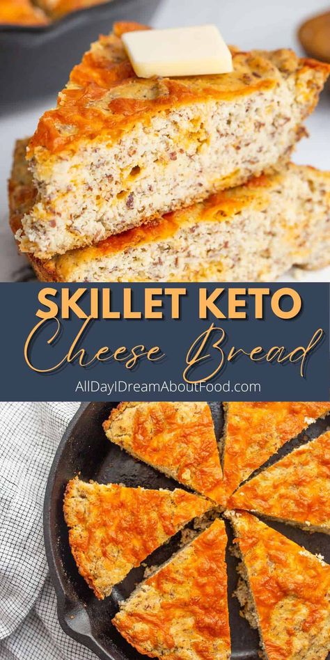 My popular keto cheese bread is baked in a skillet for an easy low carb side dish. Deliciously tender and with a crisp topping of cheddar cheese, it has only 2.6g net carbs per slice! Keto Cheese Bread, Carolyn Ketchum, Keto Rolls, Low Carb Side Dish, Crisp Topping, Low Carb Side, Skillet Bread, Keto Side, Bread Cheese