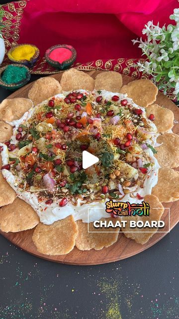 Slurrp App on Instagram: "CHAAT - CUTERIE BOARD
#chaatrecipes

Want to enjoy Holi, and not spend too much time in the kitchen?
Now make a fun, zingy and mouth watering “Chaat - cuterie” board with your favourite chaats, and celebrate a stress - free Holi. Our #slurrpcommunity member @homechefalison shares her #spicy, savoury, crunchy, #sweet and tartish #chaat recipe to impress  your guests or family with!

Ingredients:
Hung Curd - 200 gms 
Tamarind chutney 
Boiled potato 
Sprouts 
Onions 
Tomatoes 
Roasted cumin powder 
Chaat masala 
Black salt 
Chilli powder 
Fresh coriander 
Sev 
Pomegranate 
Papdi

Follow @slurrpapp for more exciting #recipeideas everyday!

#SlurrpCommunity #cookwithslurrp #holi #holispecialrecipe #holirecipes #chaat #papdichaat #indianchaat #chaatboard #trendingrecipe Papri Chaat Presentation, Papdi Chaat Dip, Chaat Cuterie Board, Sweet Potato Chaat, Potato Chaat Recipe, Khakra Chaat, Chaat Platter, Indian Chaat Recipes, Delhi Chaat