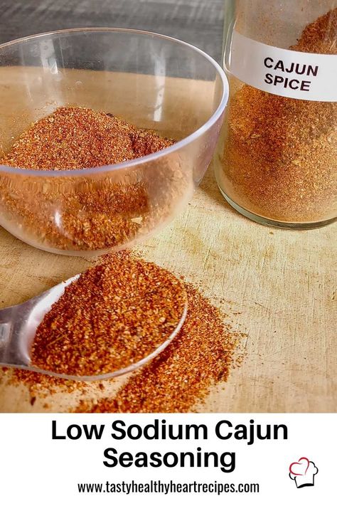 Low Sodium Cajun Seasoning easy to prepare in less than 5 minutes and use on almost anything! Play some Zydeco and make something Cajun! Salt Free Cajun Seasoning Recipe, Cajun Spice Recipe, Healthy Heart Recipes, Heart Healthy Recipes Cholesterol, Low Sodium Recipes Heart, Cajun Seasoning Recipe, Heart Healthy Recipes Low Sodium, Cajun Spice Mix, Low Salt Recipes