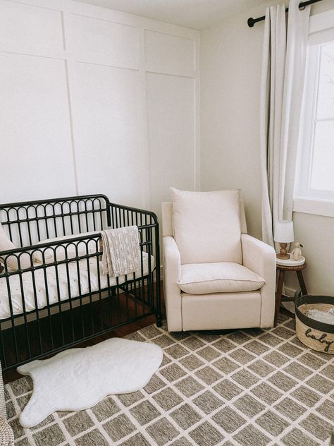 Nursery With Dark Carpet, Black Crib, Dark Carpet, Neutral Nursery, Nursery Neutral, Cribs, Nursery, Carpet, Rug