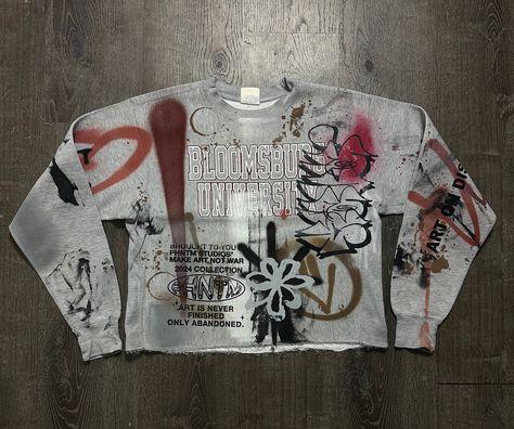 Oversized Graffiti Print Sweatshirt With Crew Neck, Crew Neck Cotton Sweatshirt With Graffiti Print, Vintage Oversized Logo Print Sweatshirt, Paint Abstract Art, Bloomsburg University, Hip Hop Graffiti Print Crew Neck Sweatshirt, Oversized Long Sleeve Graffiti Sweatshirt, Paint Abstract, Vintage Champion