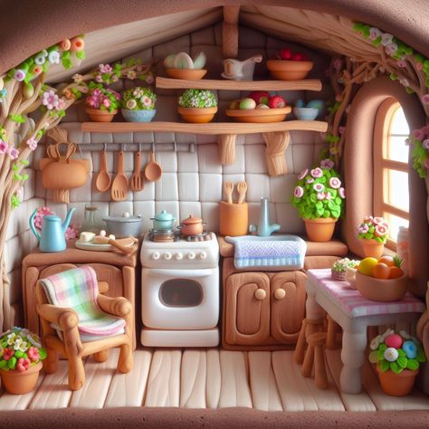 Clay Doll House Miniatures, Clay Miniatures Diy, Ceramic Diorama, Fondant Face Tutorial, Fairy House Crafts, Clay Fairy House, Diy Doll Miniatures, Air Dry Clay Projects, How To Make Clay