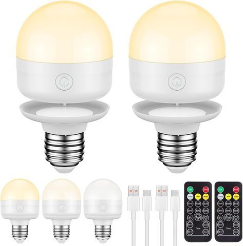 SCOPOW Rechargeable Light Bulbs with Remote Control Timer and 3 Color Temperature Rechargeable Battery Operated Light Bulb (E26, 1) - Amazon.com Battery Powered Light Bulb, Wireless Light Bulb, Remote Control Light Bulb, Heat Lamp Bulbs, Color Changing Light Bulb, Rechargeable Light, Battery Operated Lights, Power Outage, Ceiling Fan In Kitchen