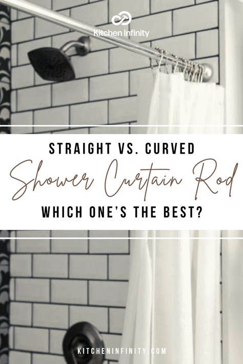 If you’ve been to luxurious hotel bathrooms, you must have noticed how an excellent display curved shower rods give, not to mention the additional space they seem to offer. But that is not to say straight shower rods are any lesser. On the contrary, these two are an admiration to many, and if you’re planning to replace them with curved ones, you must get every important information about them before making a move. | Bathroom Ideas | Bathroom Inspo | Kitchen Infinity Curved Shower Curtain Rod Vs Straight, Bathroom Shower Rod Ideas, Curve Shower Curtain Rod, Bathroom Curtain Rod Ideas, Shower Rods Ideas Bathroom, Shower Curtain Rods Ideas Bathroom, Hanging Shower Curtain Ideas, Shower Rod Hacks, Curved Shower Curtain Rod Ideas