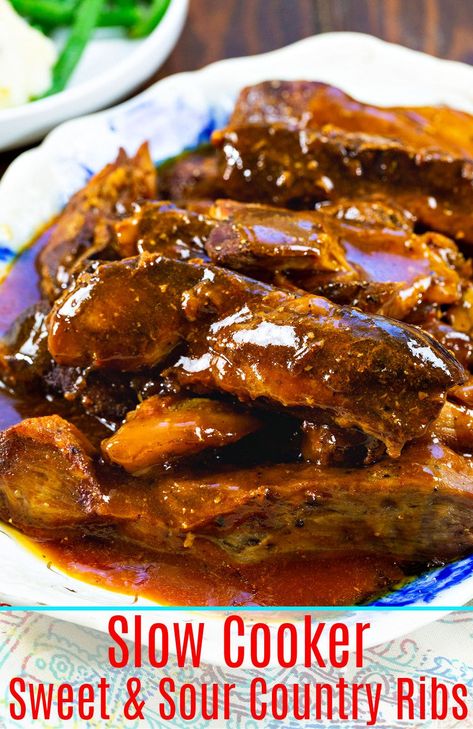 Slow Cooker Sweet and Sour Country Ribs Sweet Sour Ribs Crockpot, Slow Cooker Country Ribs Recipe, Sweet N Sour Ribs, Sweet And Sour Crockpot Ribs, Sweet And Sour Country Style Ribs, Sweet And Sour Spareribs Slow Cooker, Slow Cooker Sweet And Sour Ribs, Sweet And Sour Short Ribs Slow Cooker, Country Style Spare Ribs Crock Pot