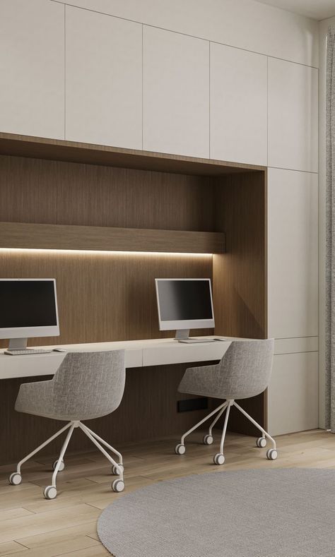 Modern Contemporary Study Room, Modern Built In Desk, Built In Office Desk, Built In Study, Home Office Built Ins With Desk, Studio In Casa, Modern Study Rooms, Contemporary Study, Contemporary Home Interior