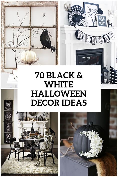 70 Ideas For Elegant Black And White Halloween Decor Black White And Gold Halloween Decor, Which Theme Halloween Decor, Halloween Decorations Black And White, Black And White Halloween Table Decor, Black White Fall Decor, Halloween Black And White Decor, Black And White Halloween Decor Living Room, Black And White Halloween Mantle, Entryway Halloween Decor Ideas