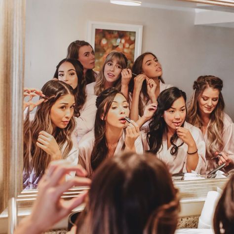 Sophia Holmes’s Instagram post: “ＴＨＥ ＧＩＲＬＳ I’ve always dreamed about this part of my wedding day! Getting all done up and ready with my bridesmaids, wear matching robes,…” Bridesmaid Getting Ready Photos Fun, Matching Bridesmaids Getting Ready, Getting Ready With Bridesmaids, Girls Getting Ready Together, Getting Ready Photoshoot, Bridesmaids Getting Ready Photos, Jar Aesthetic, Bridal Shower Pictures, Shower Pictures