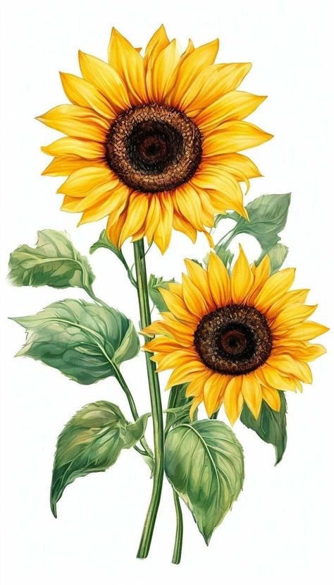 Sunflower Marker Drawing, Sunflower Botanical Illustration, Half Sunflower Drawing, Sunflower Art Aesthetic, Flower Drawing Sunflower, Sunflower Painting Acrylic Easy, Sunflower Drawing Aesthetic, Alekhan Design, Sunflower Design Drawing