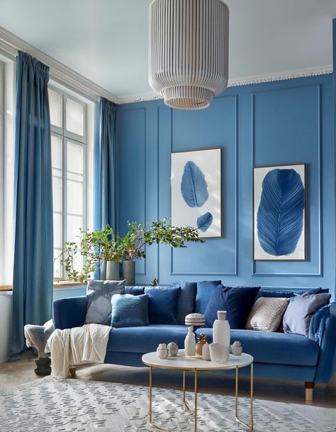 Blissful Blues and Whites Blue Wall Design, Blue Living Room Ideas, Living Room Theme, Blue Lounge, Living Room Themes, Room Theme, Blue Living Room, Cozy Chic, Blue Walls