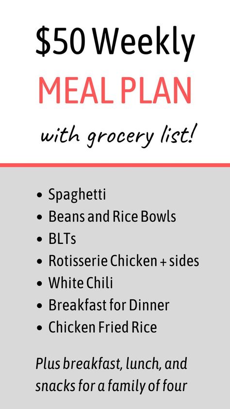 50 Dollar Grocery Budget, Budget Friendly Meals Families, Meal Plan For Week, Meal Plan With Grocery List, Budget Food Shopping, Cheap Meal Plans, Meal Planning Menus, Weekly Grocery, Grocery Budget