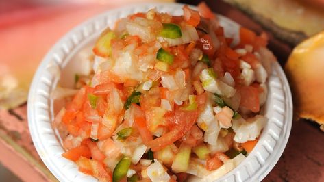 Authentic Bahamian Conch Salad Recipe | Nassau Paradise Island Conch Salad Recipe, Bahamas Recipes, Conch Salad, Diced Onions, Paradise Island, Fresh Lime, Salad Ingredients, Stuffed Jalapeno Peppers, Nassau