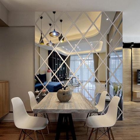 puzzle diamond mirror mural floor to ceiling dining room wall decoration Diy Mirror Wall Decor, Mirror Decor Living Room, Home Stickers, Mirror Wall Living Room, Decor Ikea, Mirror On The Wall, Mirror Wall Stickers, Wall Stickers Living Room, Living Room Mirrors