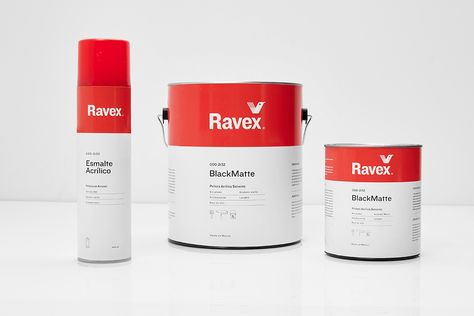 Parámetro Studio has designed the packaging for Ravex, a new brand of  industrial paints and accessories. Paint Packaging, Dieline Packaging, Industrial Packaging, Bucket Design, Powder Paint, Paint Brands, Visual Journal, Packing Design, Minimal Web Design