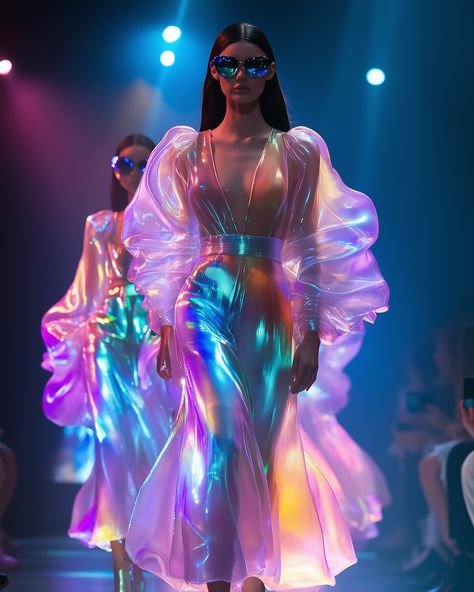 Happy Friday Friends 🫶🏼 Enjoy my new mesmerizing iridescent fashion show ✨💖 Fibre Optic Dress, Shibuya Night, Fiber Optic Dress, Optical Fibre, Iridescent Fashion, Fun Beauty Products, Creative Story Ideas, Aurora Design, Trends 2025