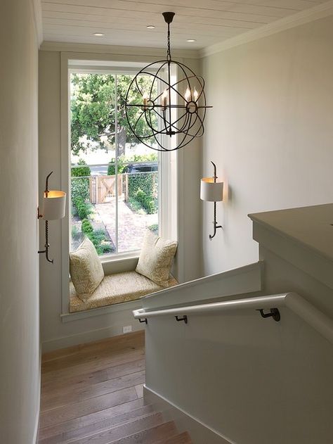 Staircase Window Seat, Restoration Hardware Chandelier, Staircase Window, Stairs Window, Traditional Staircase, Building Stairs, Ideas Pictures, Staircase Design, Window Seat