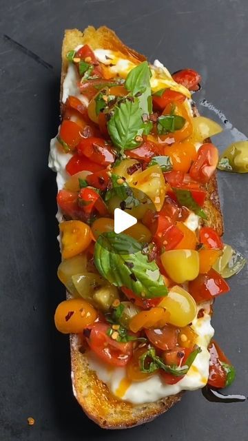 Caprese Toast, Serrated Knife, Bruschetta Recipe, Chili Oil, Basil Leaves, Heirloom Tomatoes, Red Pepper Flakes, Mediterranean Diet, Fresh Basil