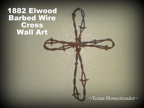 Barbed Wire Wall Art Cross Barbed Wire Cross, Barbed Wire Decor, Barn Wood Mirror, Barbed Wire Art, Wire Crosses, Cross Wall Art, Wire Wall Art, Texas Wall Art, Barn Wood Projects