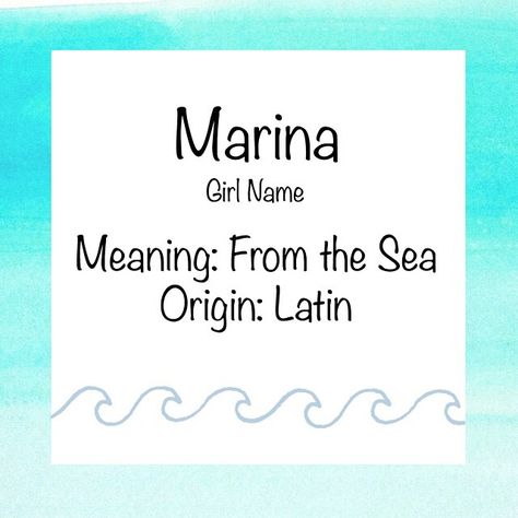 Marina is the ultimate summer/ocean girl name to me. I just feel like I'm on a tropical island with Marina. Boy Name Meanings, Ocean Girl, Unique Name, Summer Ocean, Girl Name, Name Meaning, Unique Names, Ocean Lover